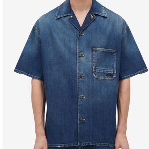 Alexander McQueen Denim Short Sleeve Button-Down Shirt - Blue